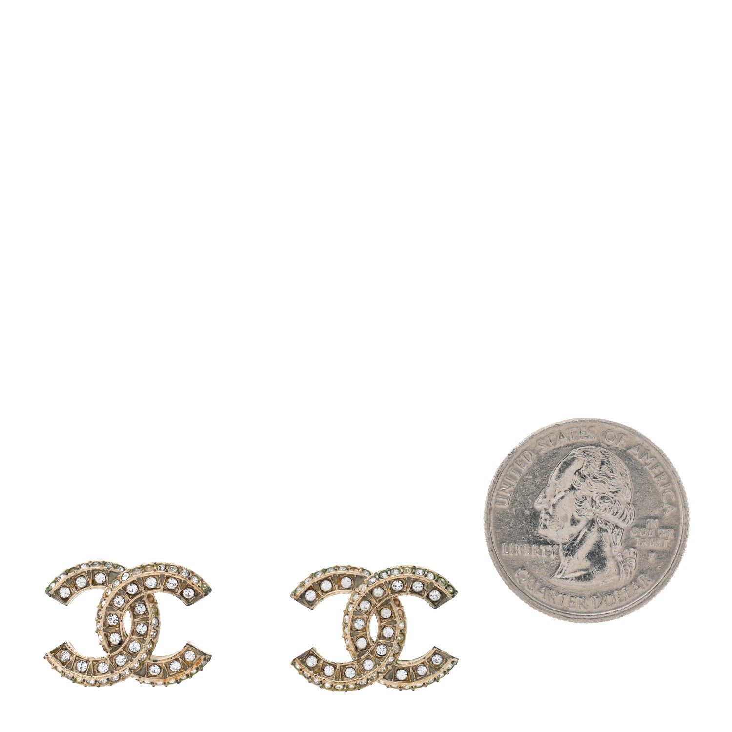 Chanel Crystal Timeless CC Earrings Light Gold 2 of 5