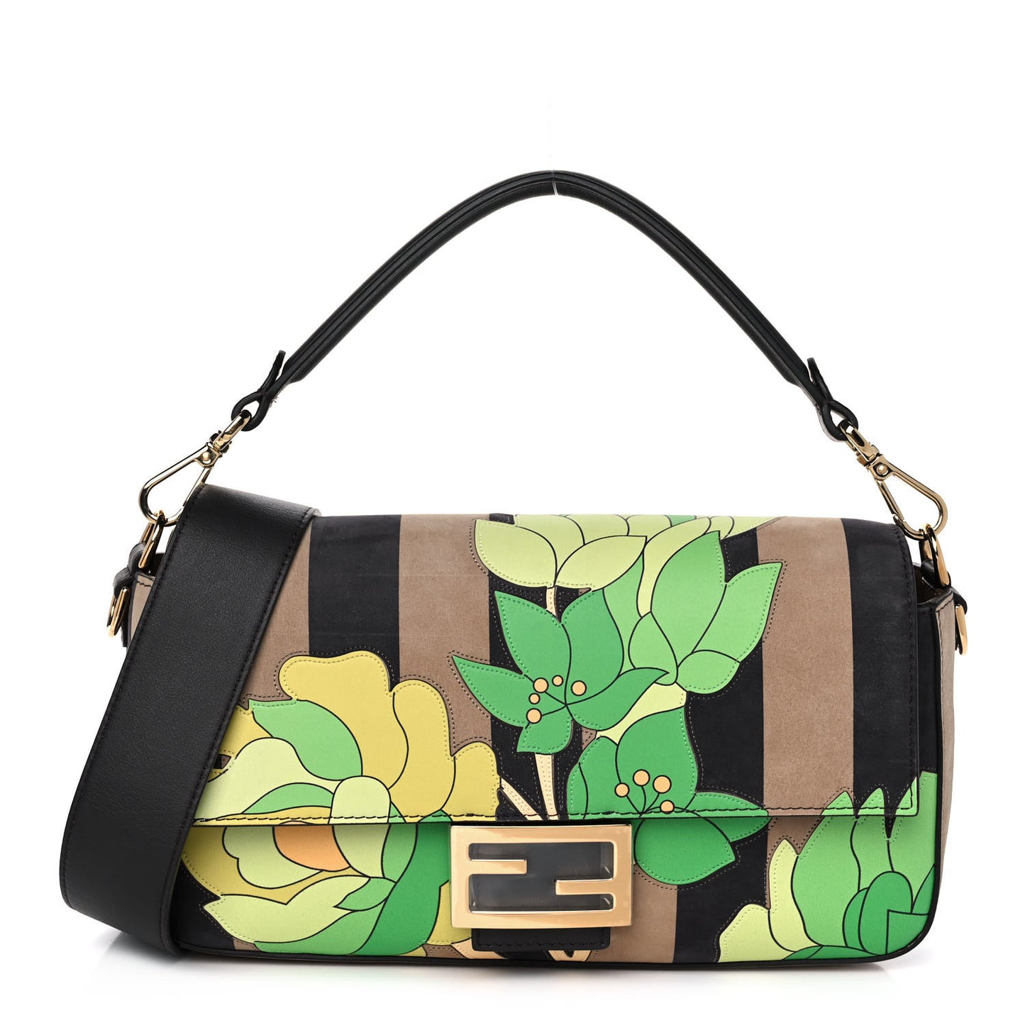 Nubuck Pequin Floral Print Baguette Tobacco Moro Ebano