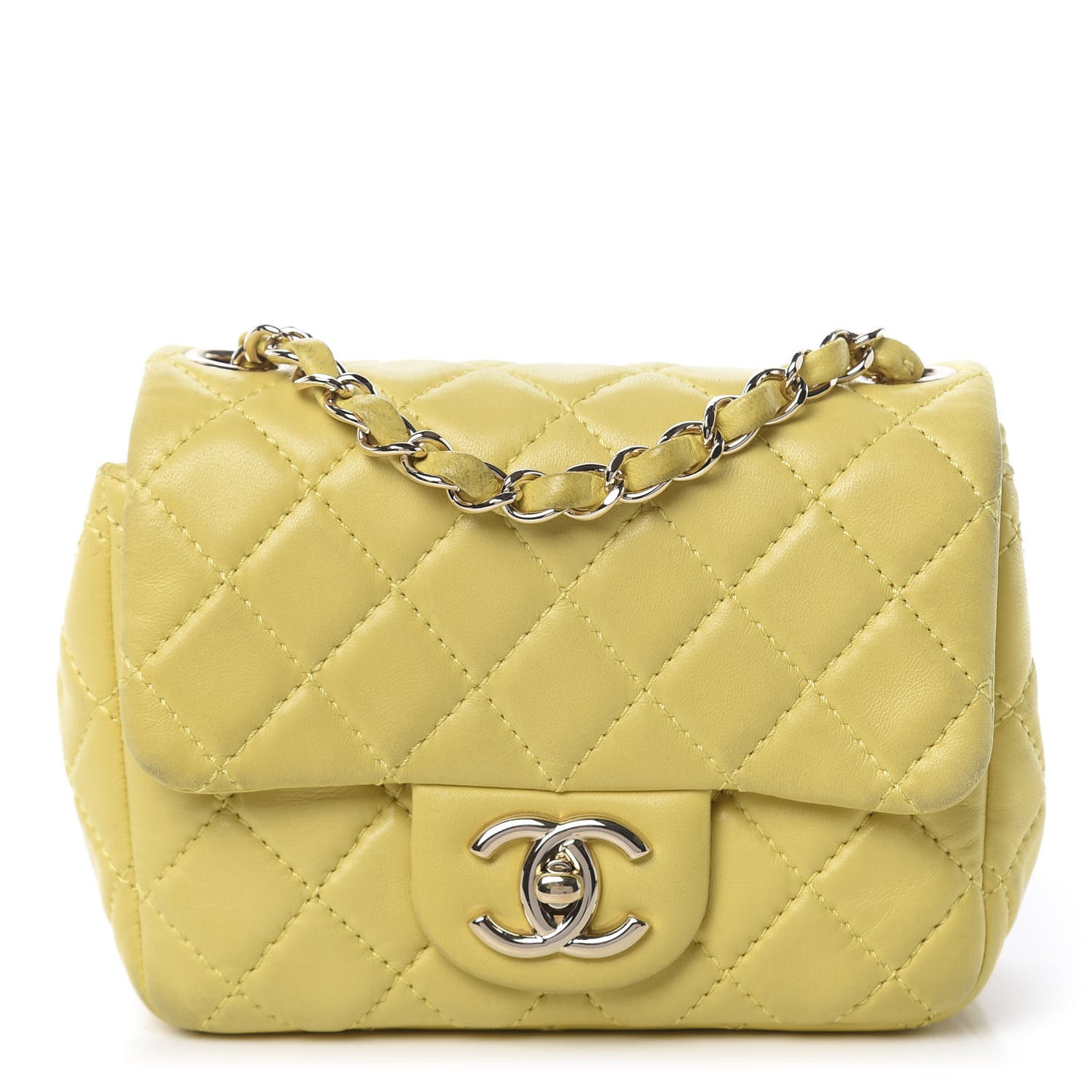 Lambskin Quilted Mini Square Flap Yellow