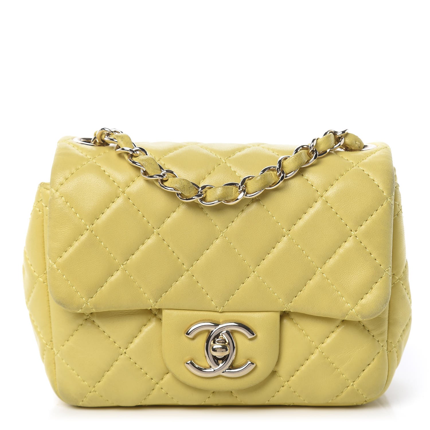 Chanel Lambskin Quilted Mini Square Flap Yellow 1 of 19