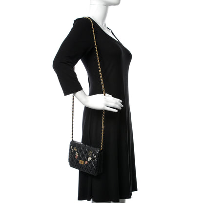 Chanel Aged Calfskin Quilted Lucky Charms 2.55 Reissue Wallet On Chain WOC Black 2 of 11