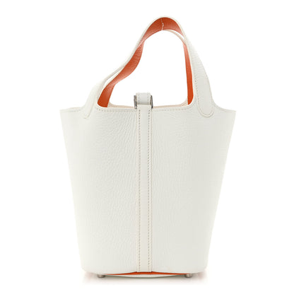 Hermes Taurillon Clemence Epsom Picotin 18 PM White Orange 1 of 11