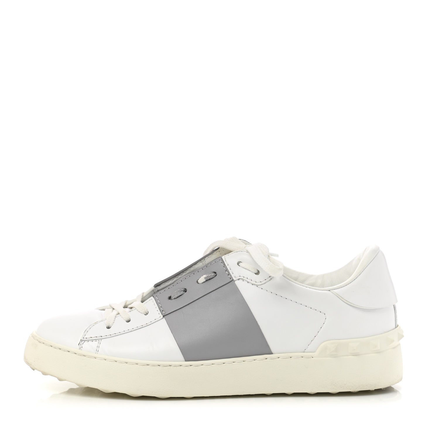Calfskin Mens Rockstud Open Sneakers 40.5 White Grey