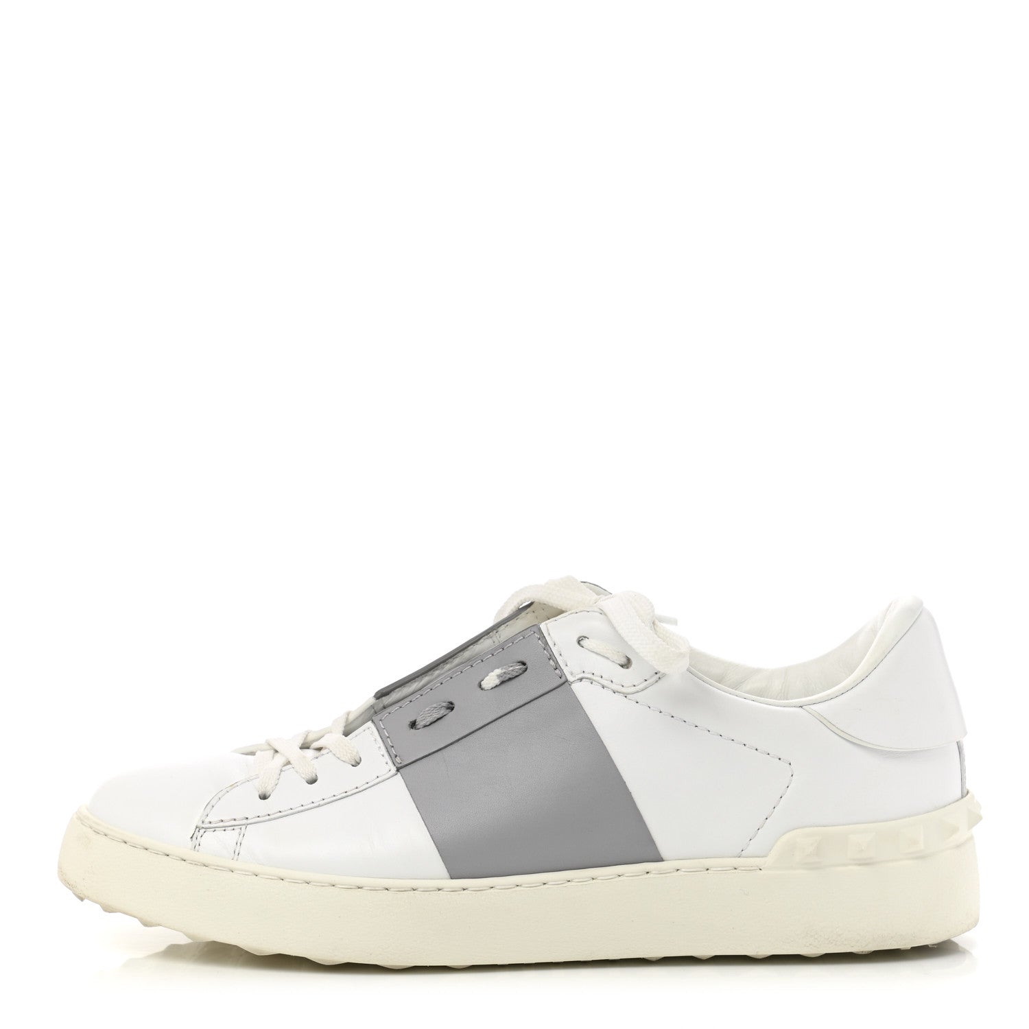 Valentino Garavani Calfskin Mens Rockstud Open Sneakers 40.5 White Grey 1 of 9