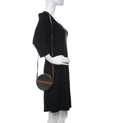 Celine Lambskin Triomphe Canvas Round Purse On Strap Black Tan 2 of 9