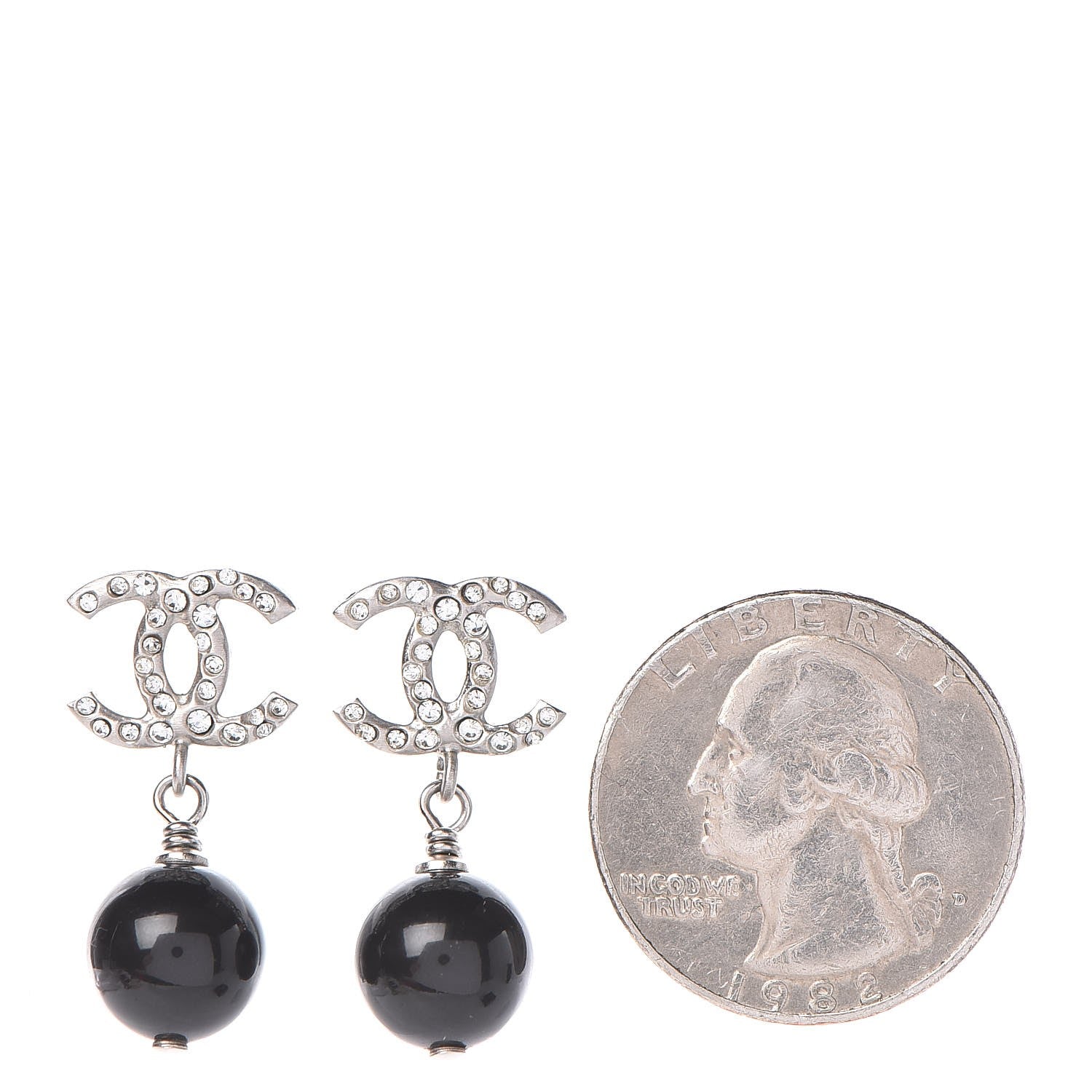 Chanel Crystal Bead CC Drop Earrings Ruthenium Black 2 of 6