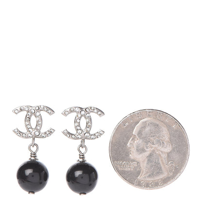 Chanel Crystal Bead CC Drop Earrings Ruthenium Black 2 of 6