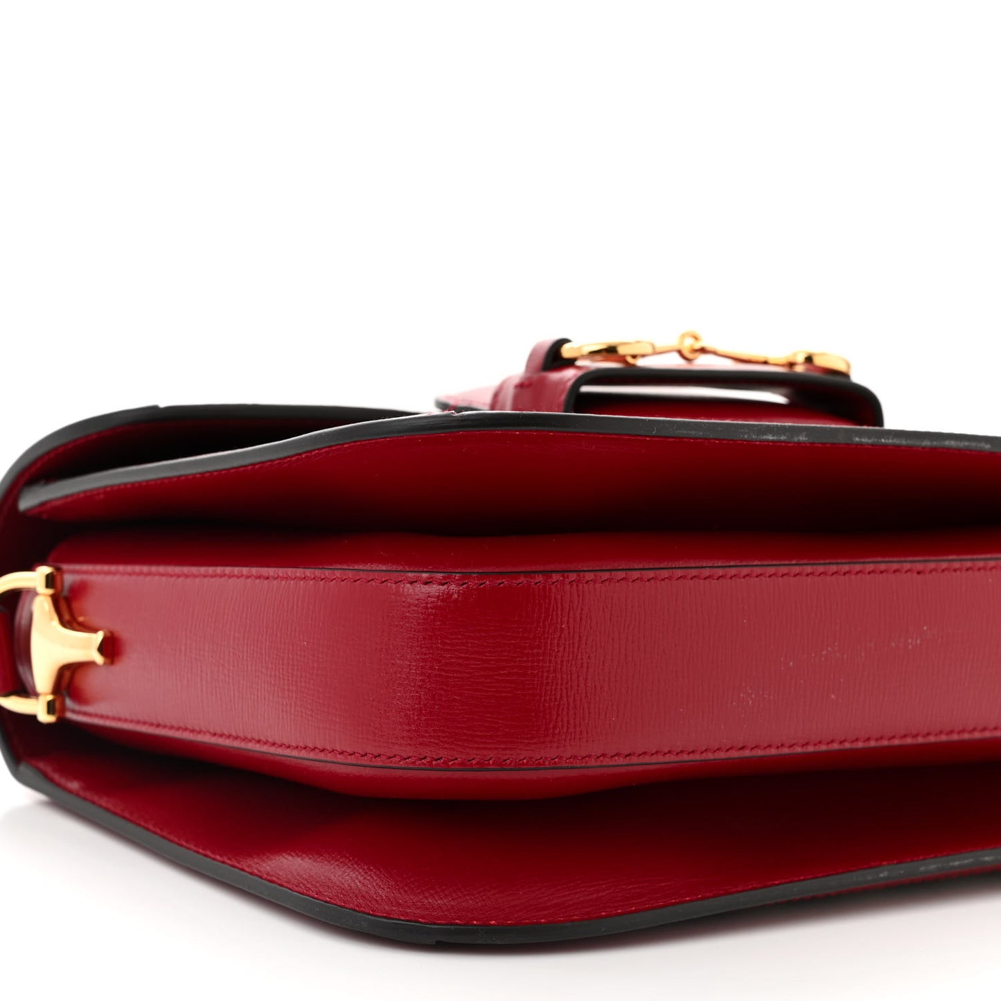 GG Supreme Monogram Azalea Calfskin Horsebit 1955 Shoulder Bag Beige Ebony New Cherry Red