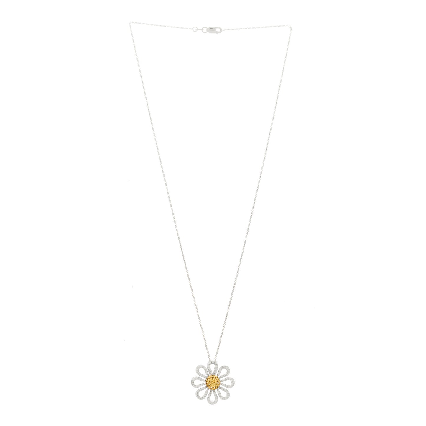 18K White Gold Diamond Yellow Sapphire Daisy Pendant Necklace