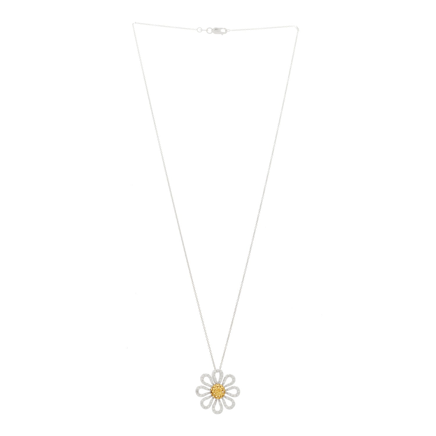 Roberto Coin 18K White Gold Diamond Yellow Sapphire Daisy Pendant Necklace 3 of 7