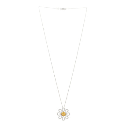 Roberto Coin 18K White Gold Diamond Yellow Sapphire Daisy Pendant Necklace 3 of 7