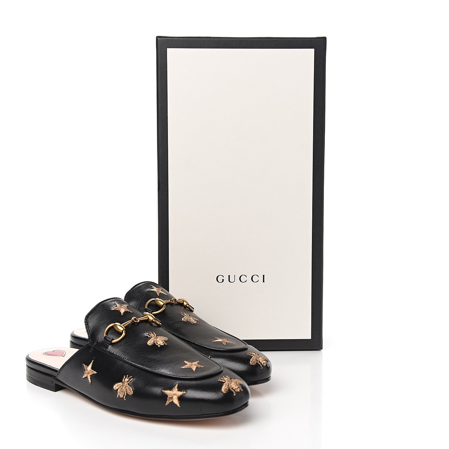Gucci Goatskin Bee Star Embroidered Womens Princetown Slippers 37 Black 8 of 8