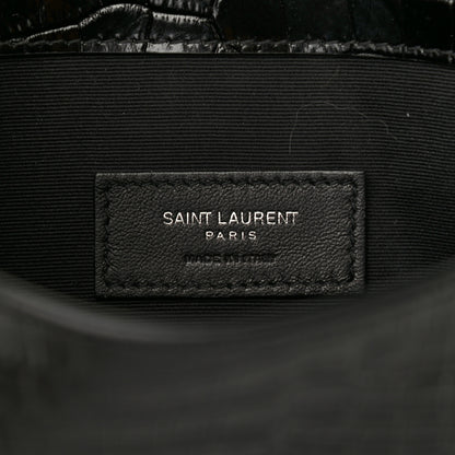 Saint Laurent Calfskin Crocodile Embossed Uptown Monogram Pouch Black 6 of 7