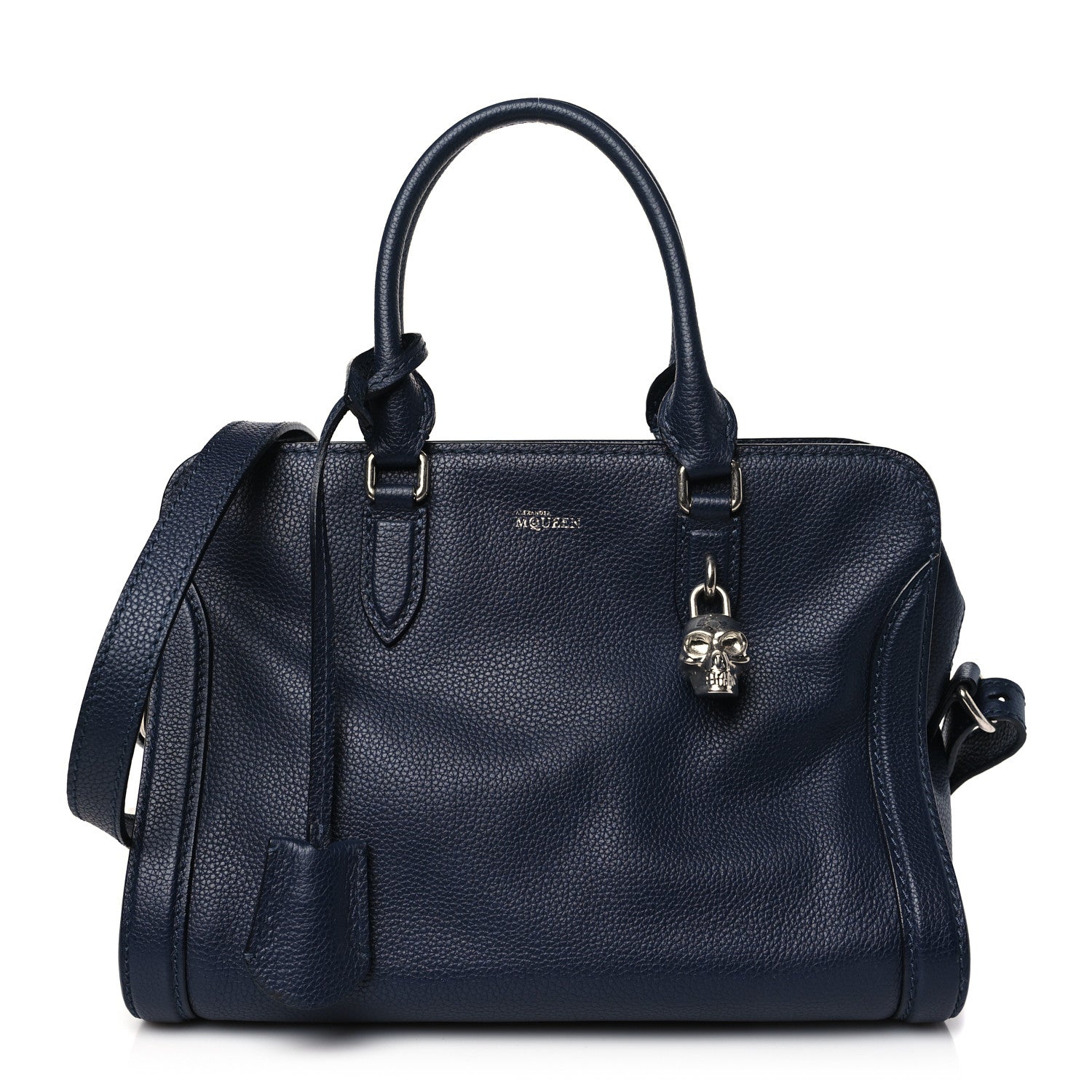 Alexander McQueen Pebbled Calfskin Small Skull Padlock Zip Around Tote Navy 1 of 11