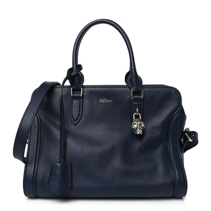 Alexander McQueen Pebbled Calfskin Small Skull Padlock Zip Around Tote Navy 1 of 11
