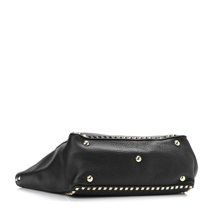 Valentino Garavani Pebbled Calfskin Medium Rockstud Tote Black 5 of 9
