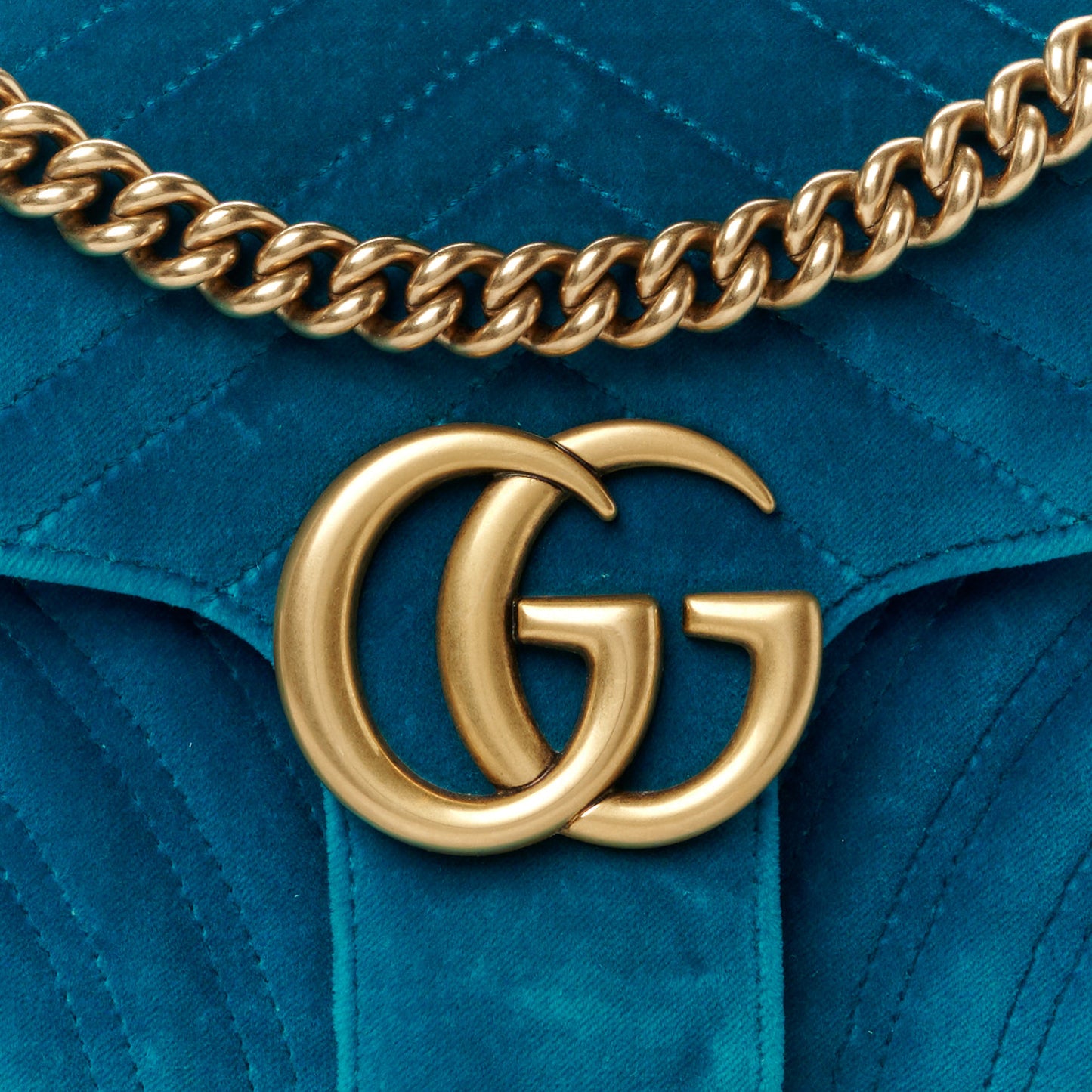 Velvet Matelasse Small GG Marmont Shoulder Bag Pavone Cyan