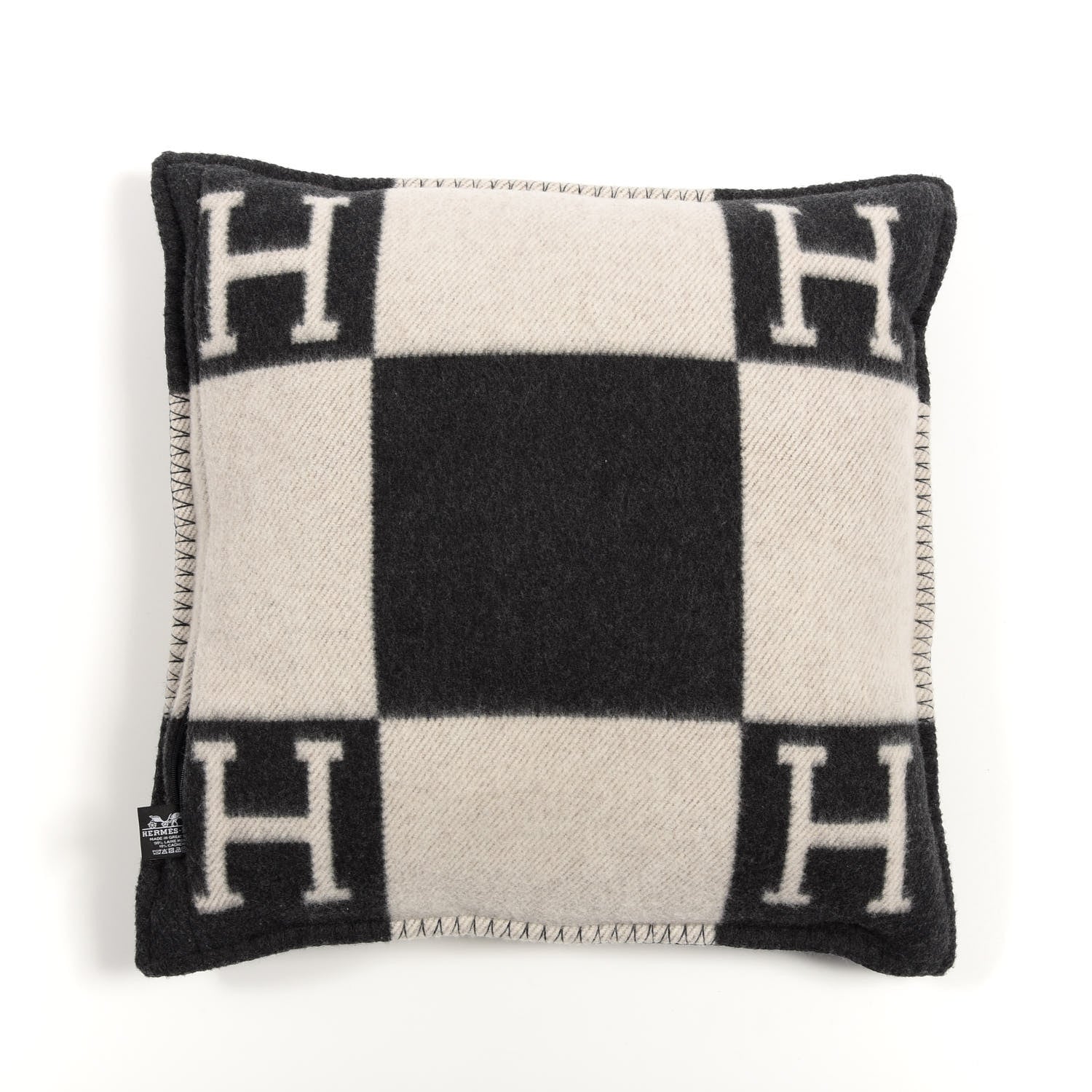 Hermes Wool Cashmere Avalon Pillow PM Ecru Gris Fonce 2 of 4