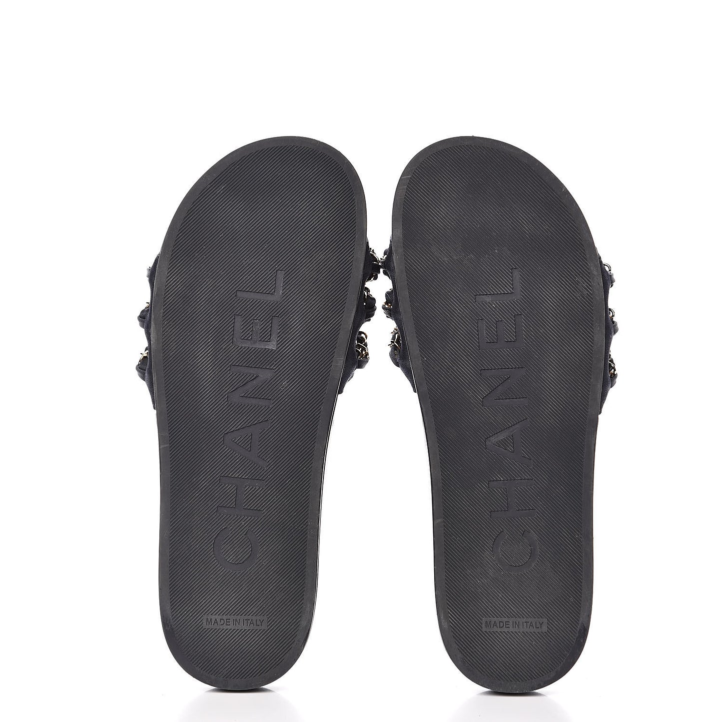 Satin Canvas Chain Flat Sandals 39 Marine