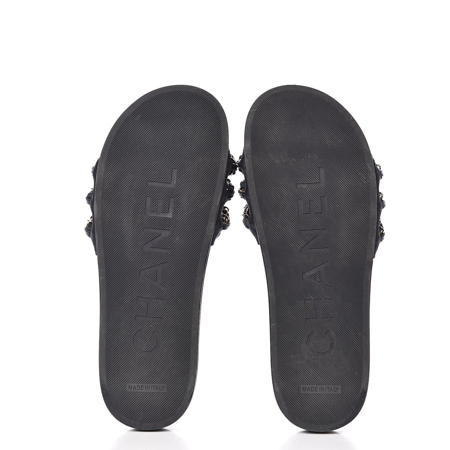 Chanel Satin Canvas Chain Flat Sandals 39 Marine 6 of 10