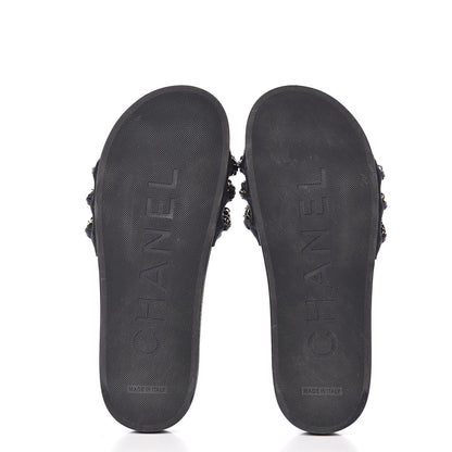 Chanel Satin Canvas Chain Flat Sandals 39 Marine 6 of 10