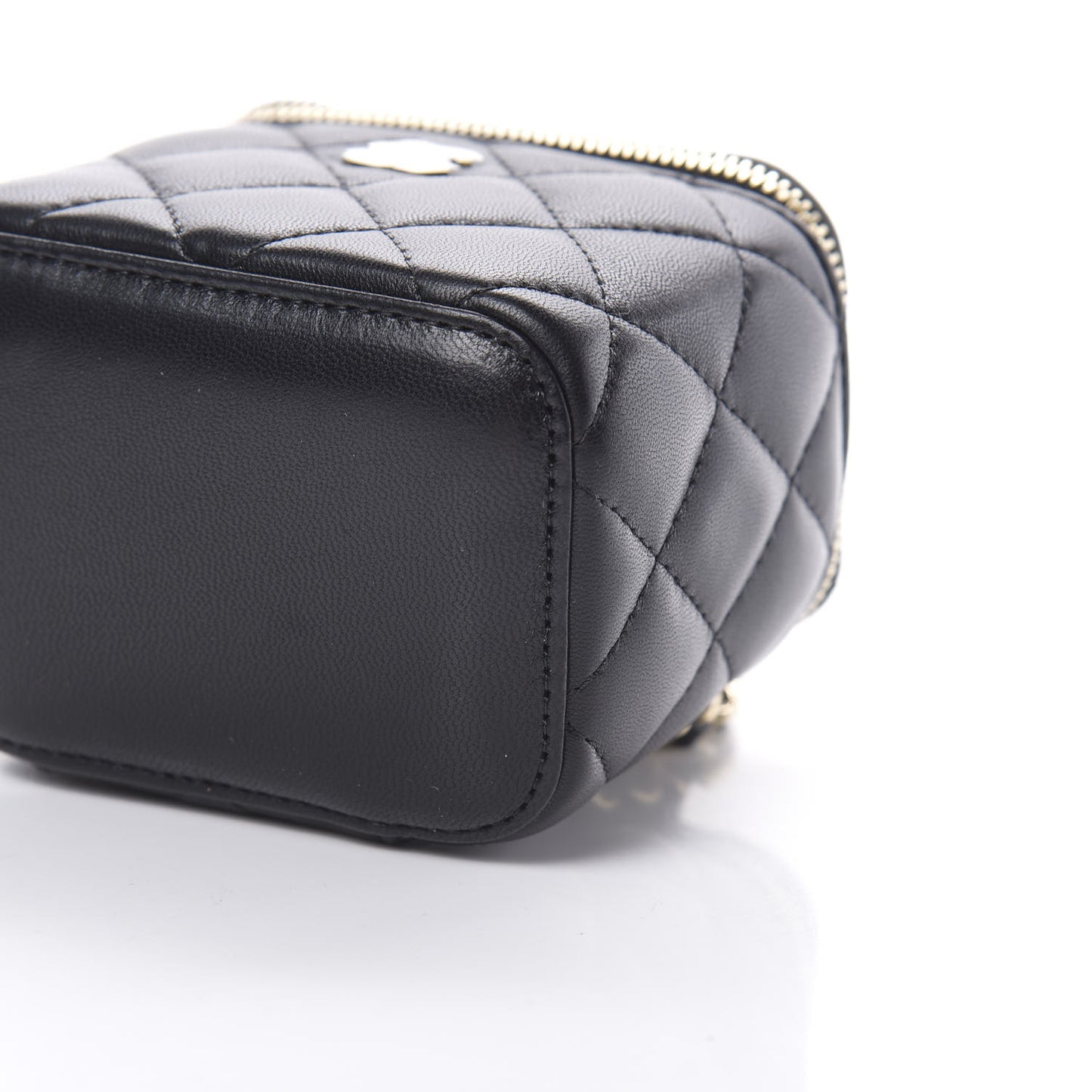 Lambskin Quilted Mini Vanity Case With Chain Black