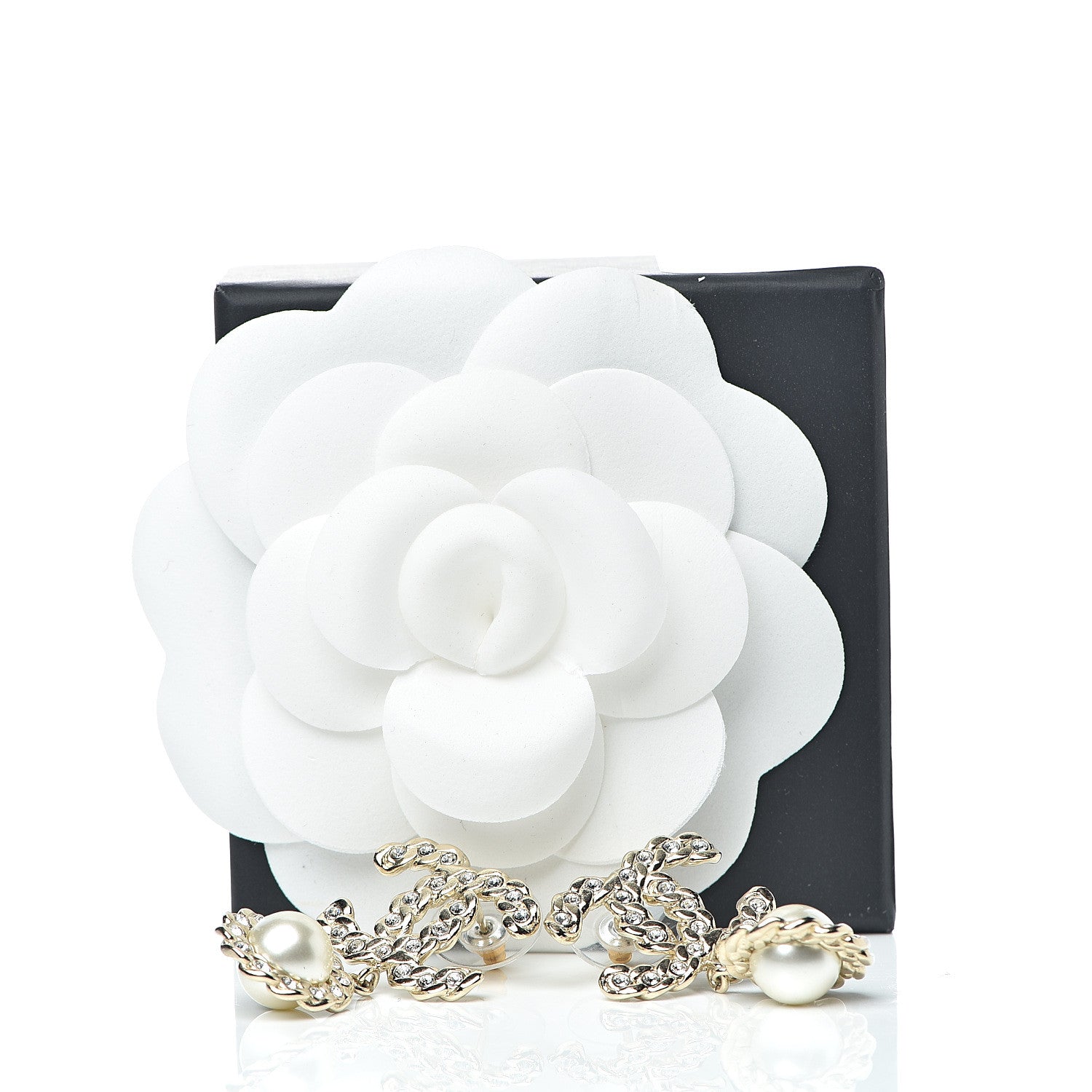 Chanel Crystal Pearl Pearls Coronation CC Drop Earrings Gold 5 of 5