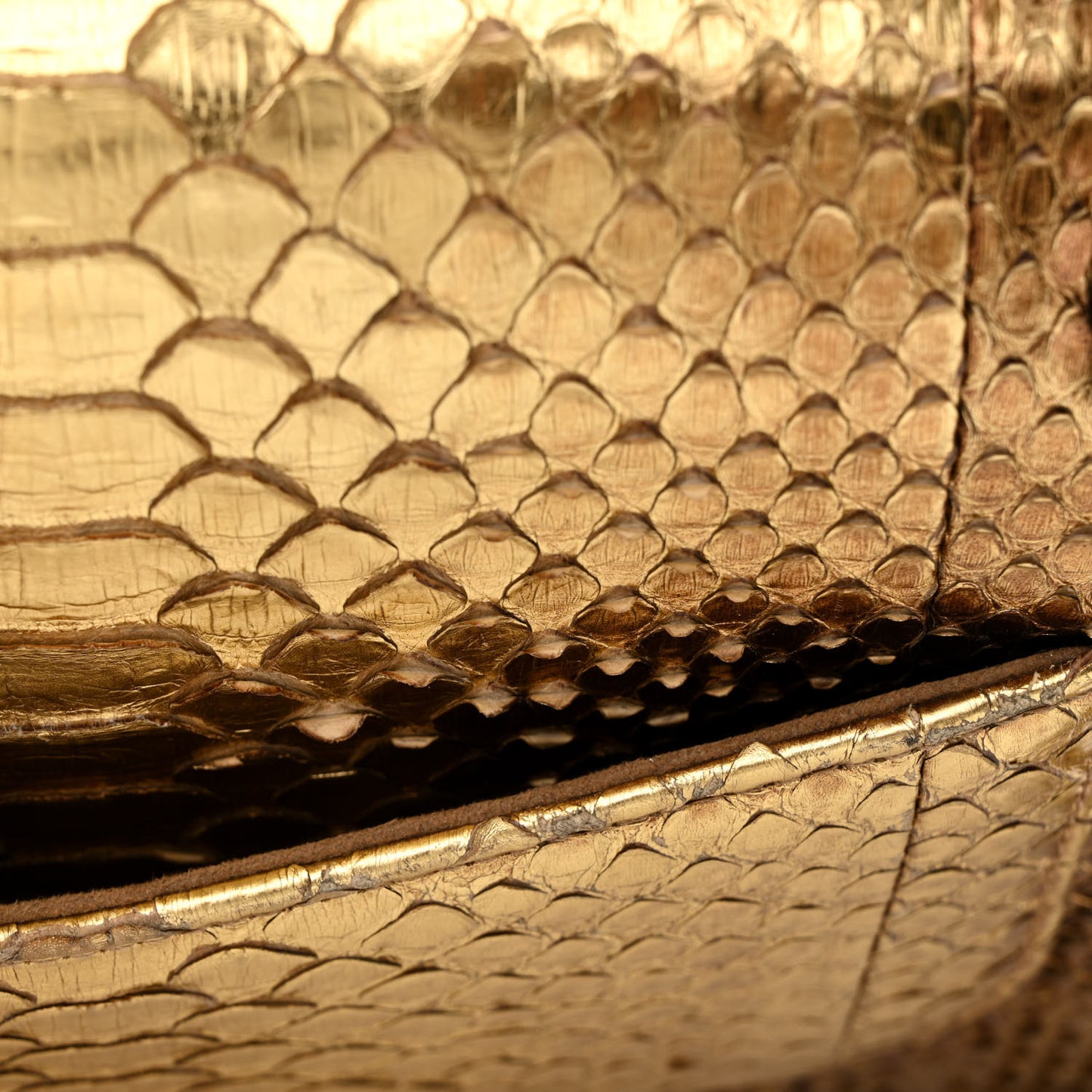 Metallic Snakeskin Medium Double Flap Gold