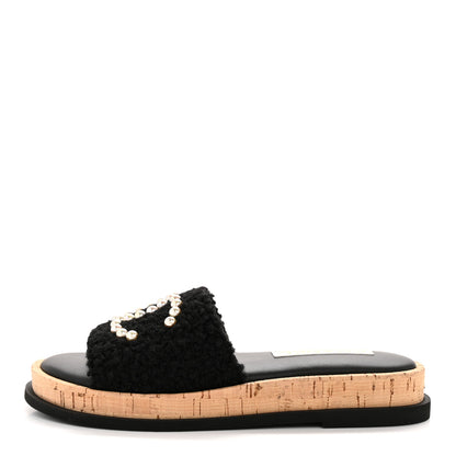 Chanel Fabric Pearl Cork CC Slip On Sandals 38 Black 1 of 10