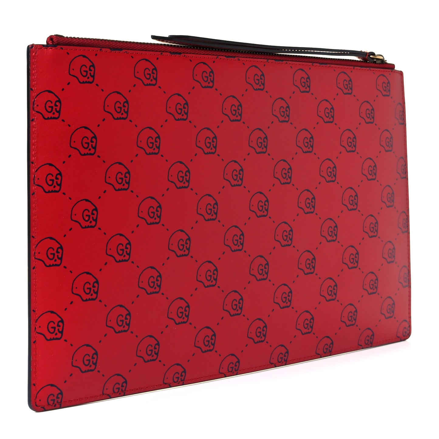 Calfskin GucciGhost Hamlet Skull Zip Pouch Hibiscus Red
