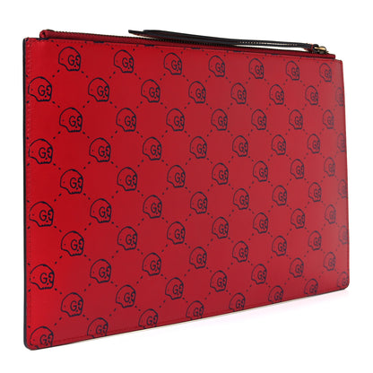 Gucci Calfskin GucciGhost Hamlet Skull Zip Pouch Hibiscus Red 3 of 10