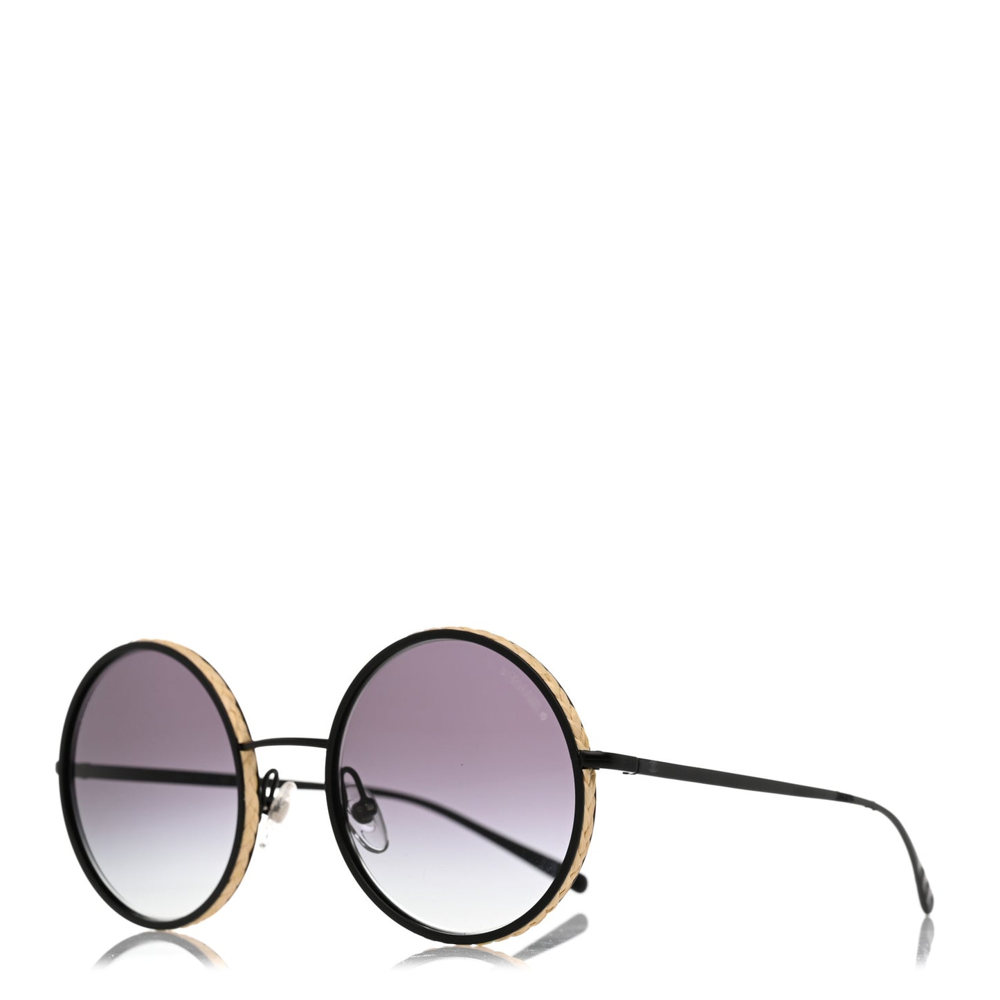 Metal Raffia Braided Round Sunglasses 4250 Black