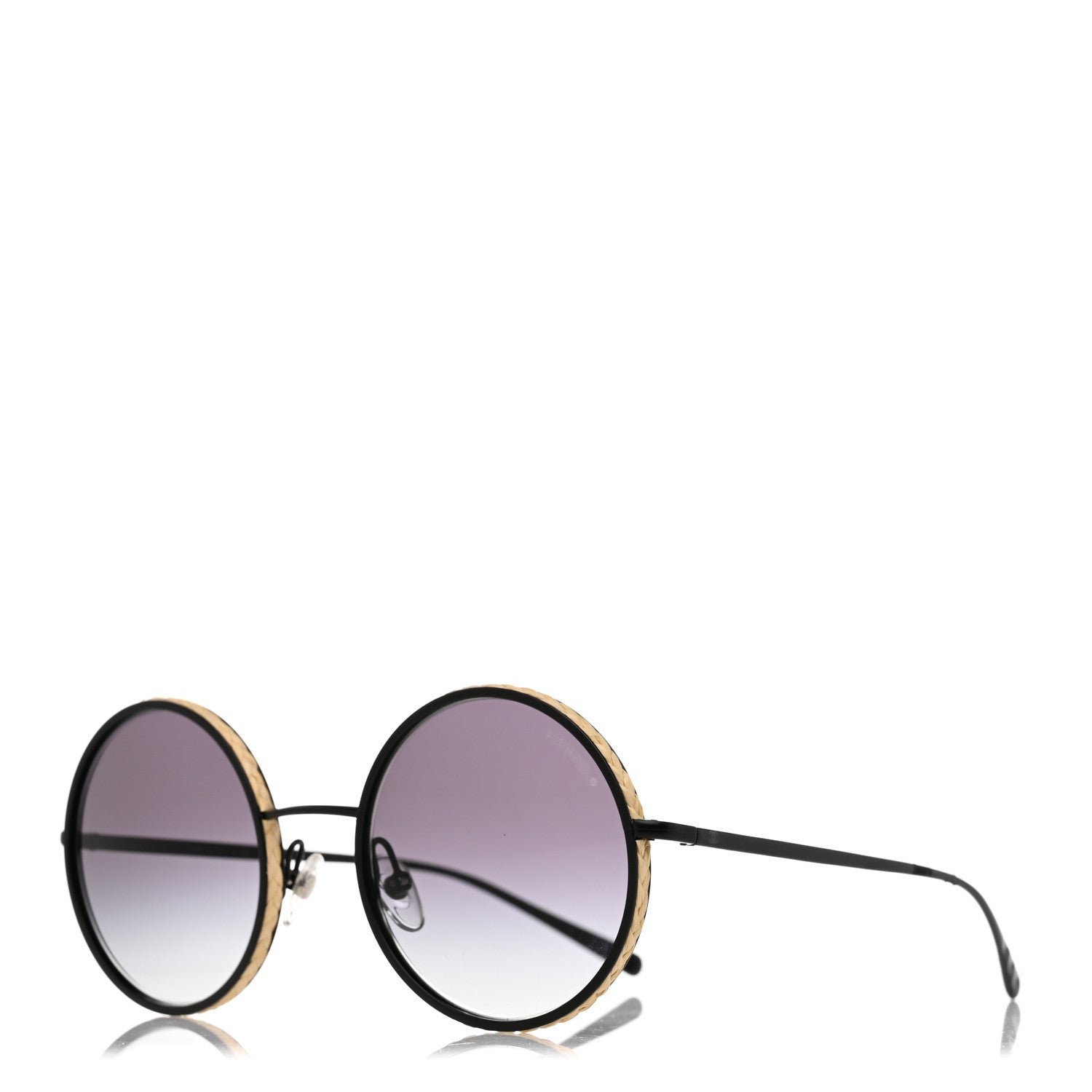 Chanel Metal Raffia Braided Round Sunglasses 4250 Black 1 of 8