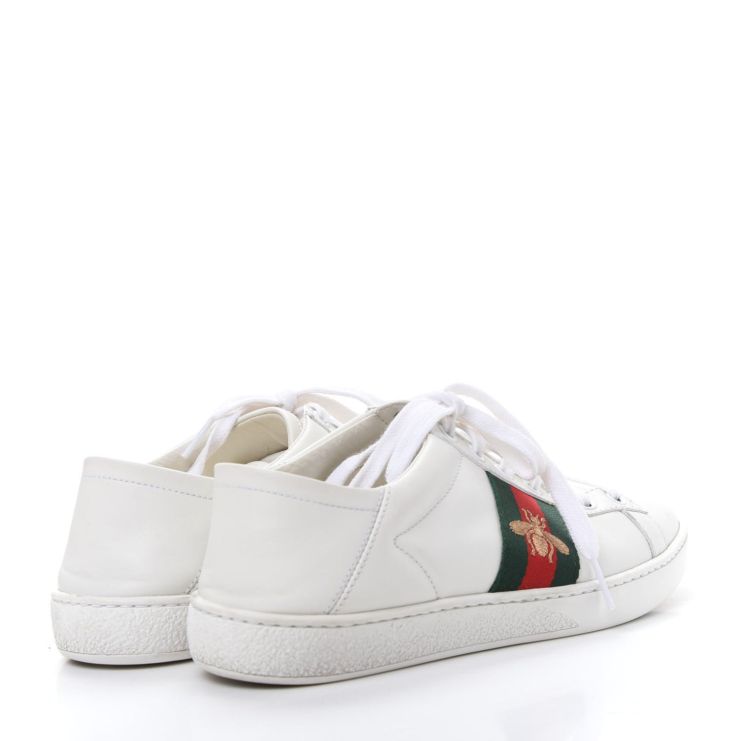 Calfskin Web Bee Embroidered Womens Ace Sneakers 37 White Green