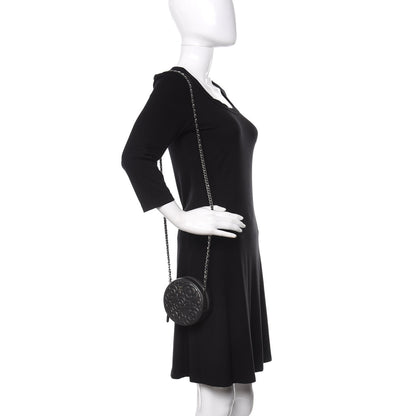 Chanel Goatskin Camellia Quilted Round Clutch With Chain Grey 2 of 10