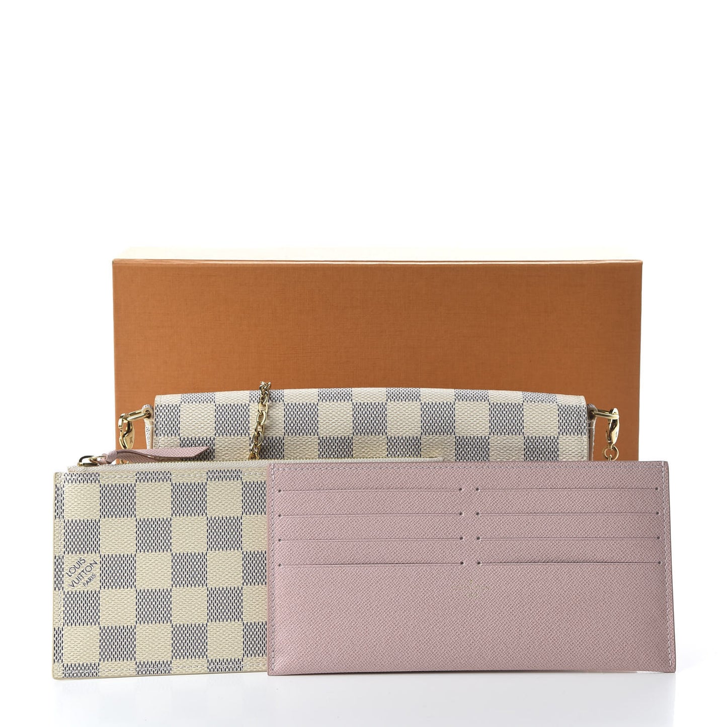 Damier Azur Pochette Felicie Chain Wallet Rose Ballerine