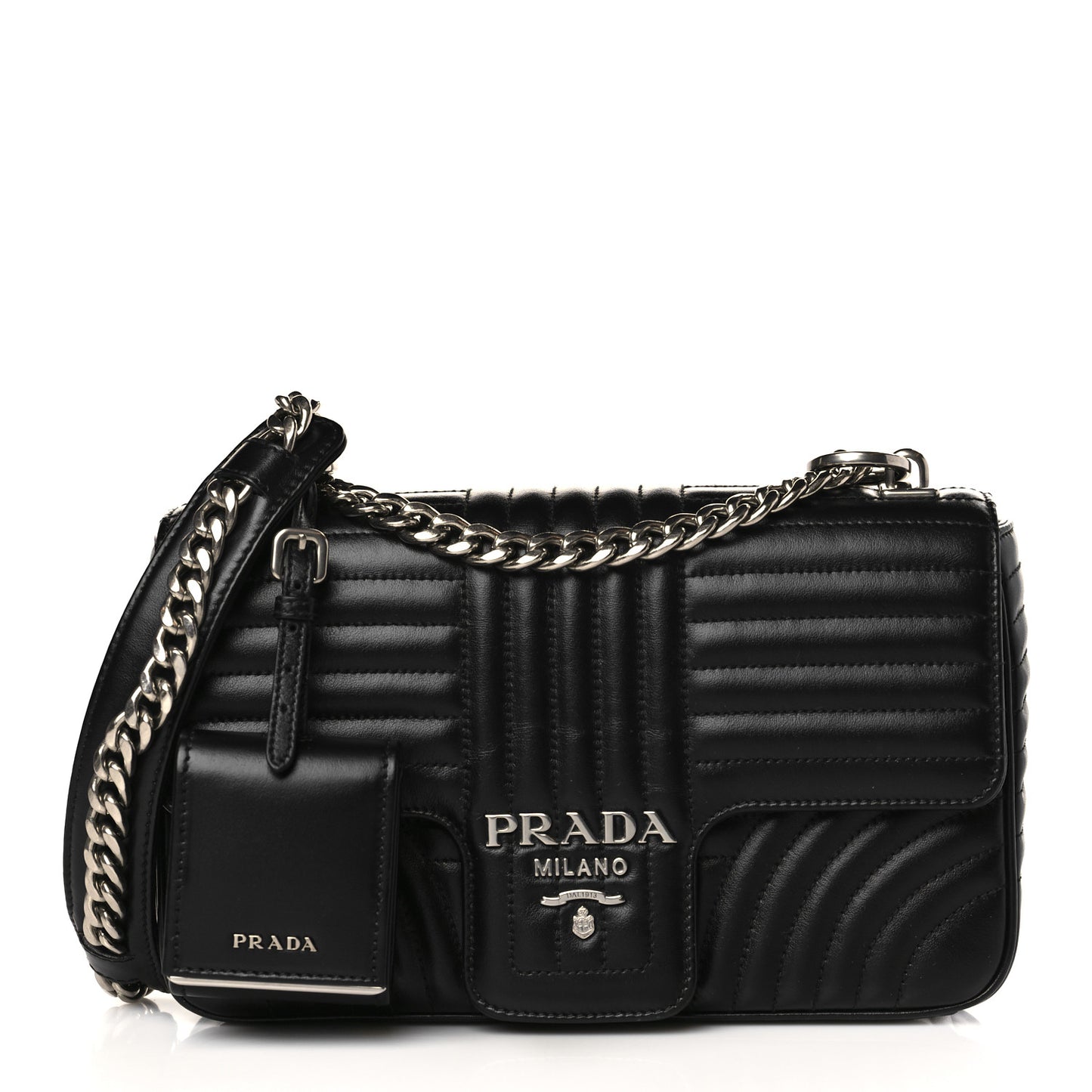 Soft Calfskin Impunture Diagramme Medium Chain Flap Shoulder Bag Black