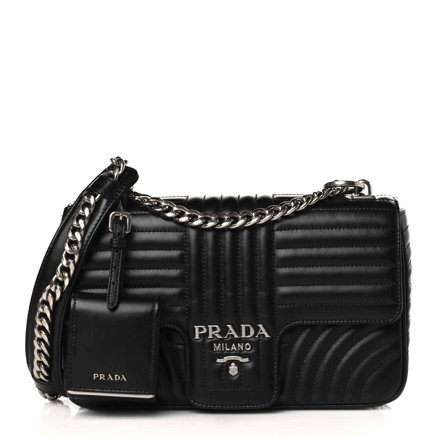 Prada Soft Calfskin Impunture Diagramme Medium Chain Flap Shoulder Bag Black 1 of 9