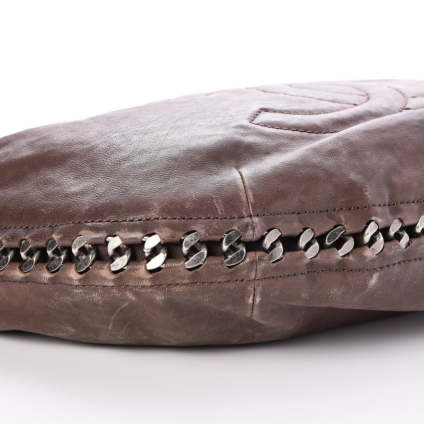 Calfskin Modern Chain Hobo Brown