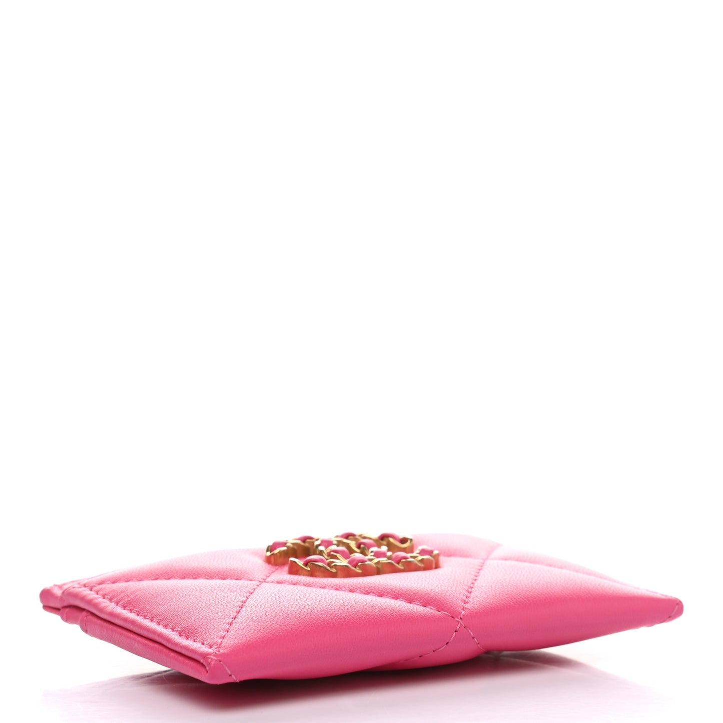 Lambskin Quilted Chanel 19 Card Holder Dark Pink