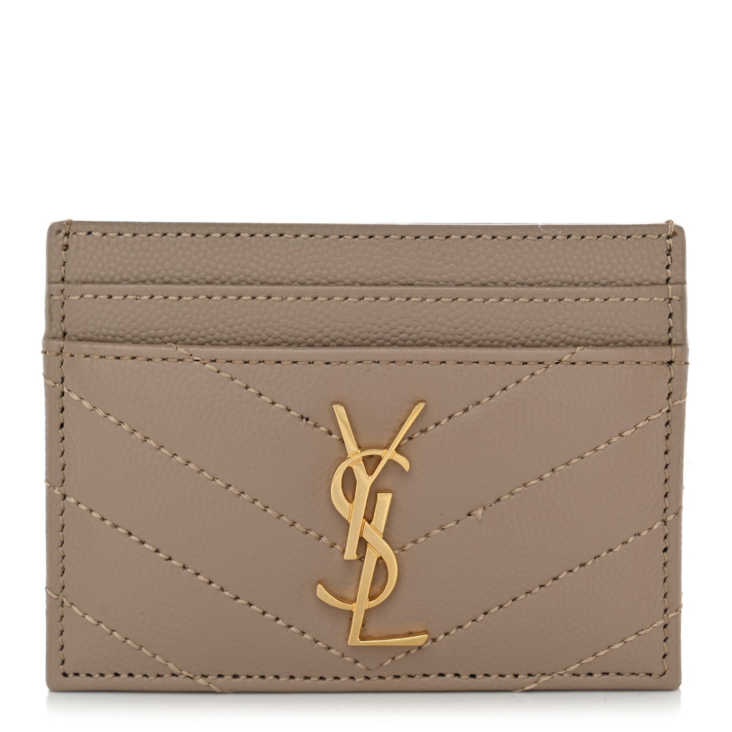 Grain De Poudre Matelasse Chevron Monogram Credit Card Case Dark Beige