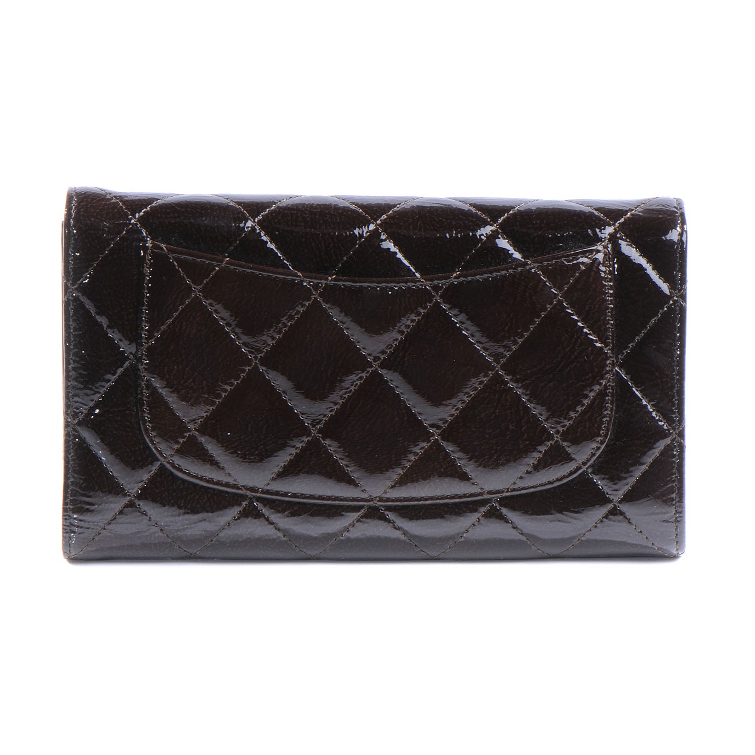 Chanel Patent Quilted Large Flap Wallet Brown 3 of 7