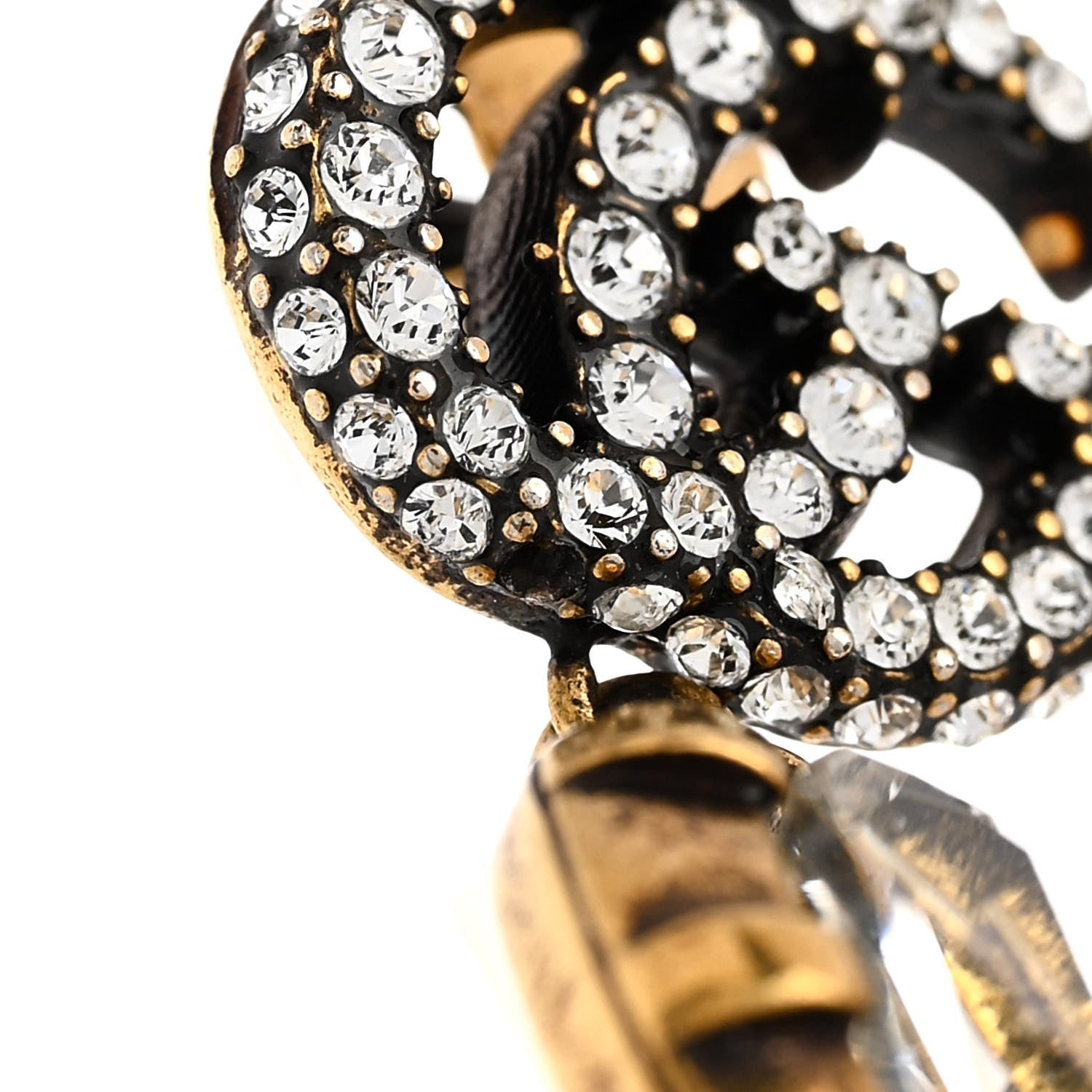 Gucci Metal Crystal Double G Drop Earrings Aged Gold 5 of 5