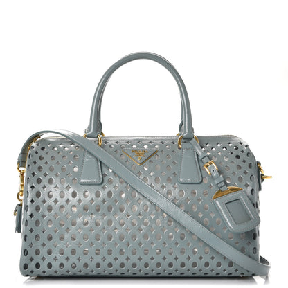 Prada Saffiano Vernice Perforated Satchel Lago 1 of 10