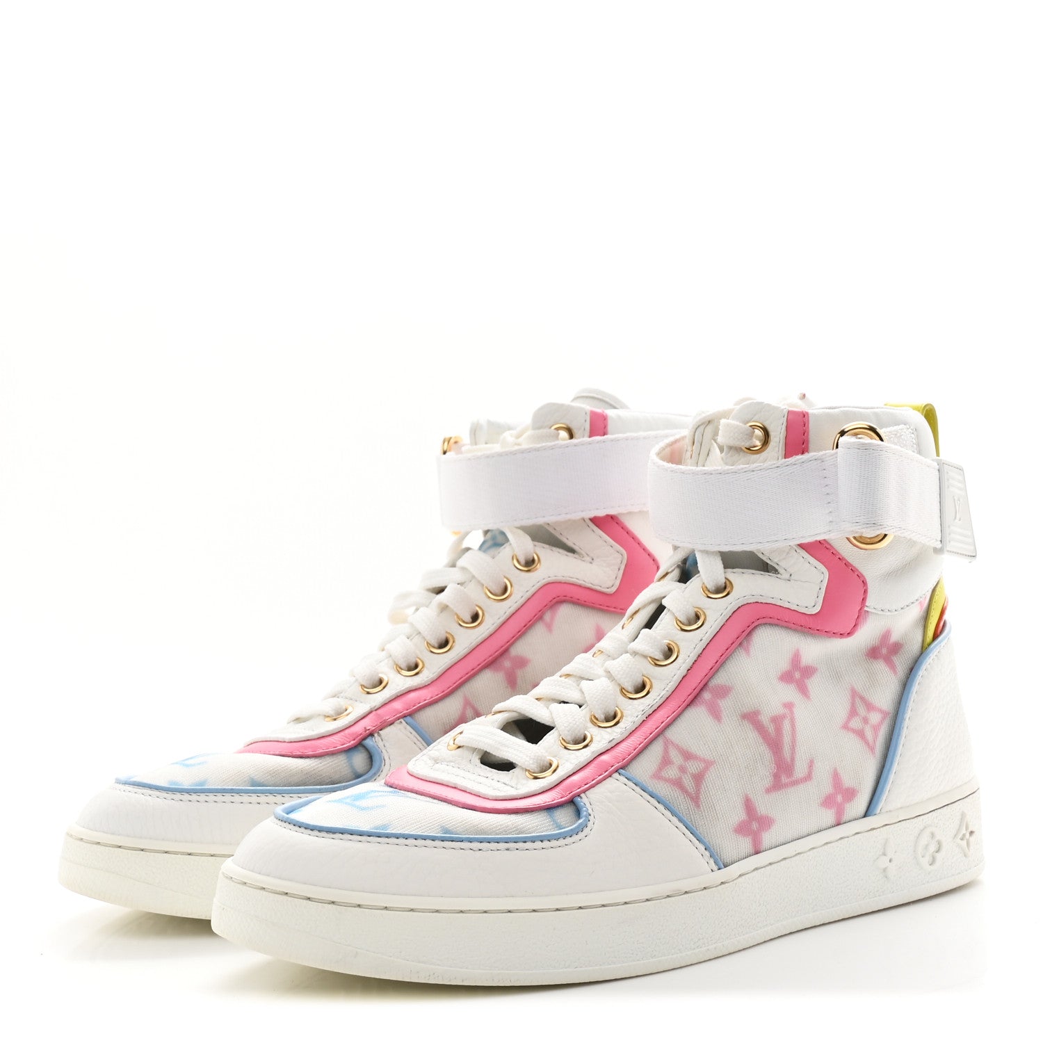 Louis Vuitton Calfskin Nylon Mesh Monogram Womens Boombox High Top Sneakers 37 Bleu Rose 4 of 10