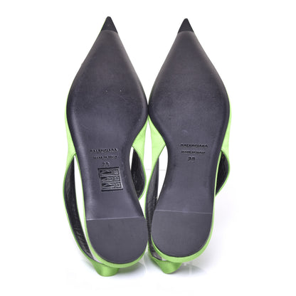 Balenciaga Satin BB Knife Pointy Toe Slingback Flats 38 Neon Green 6 of 11