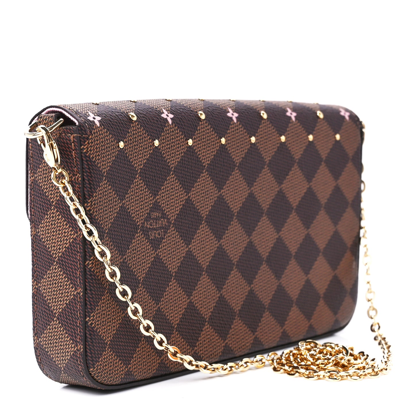 Damier Ebene Studded Pochette Felicie Chain Wallet