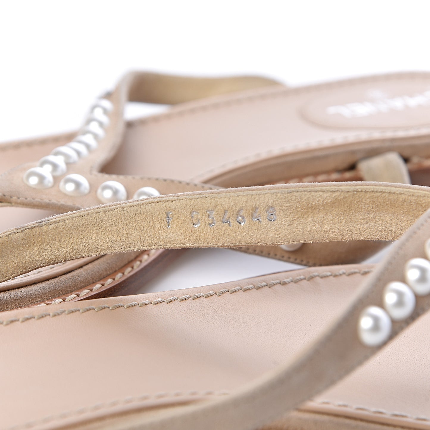 Suede Pearl Thong Sandals 39 Beige