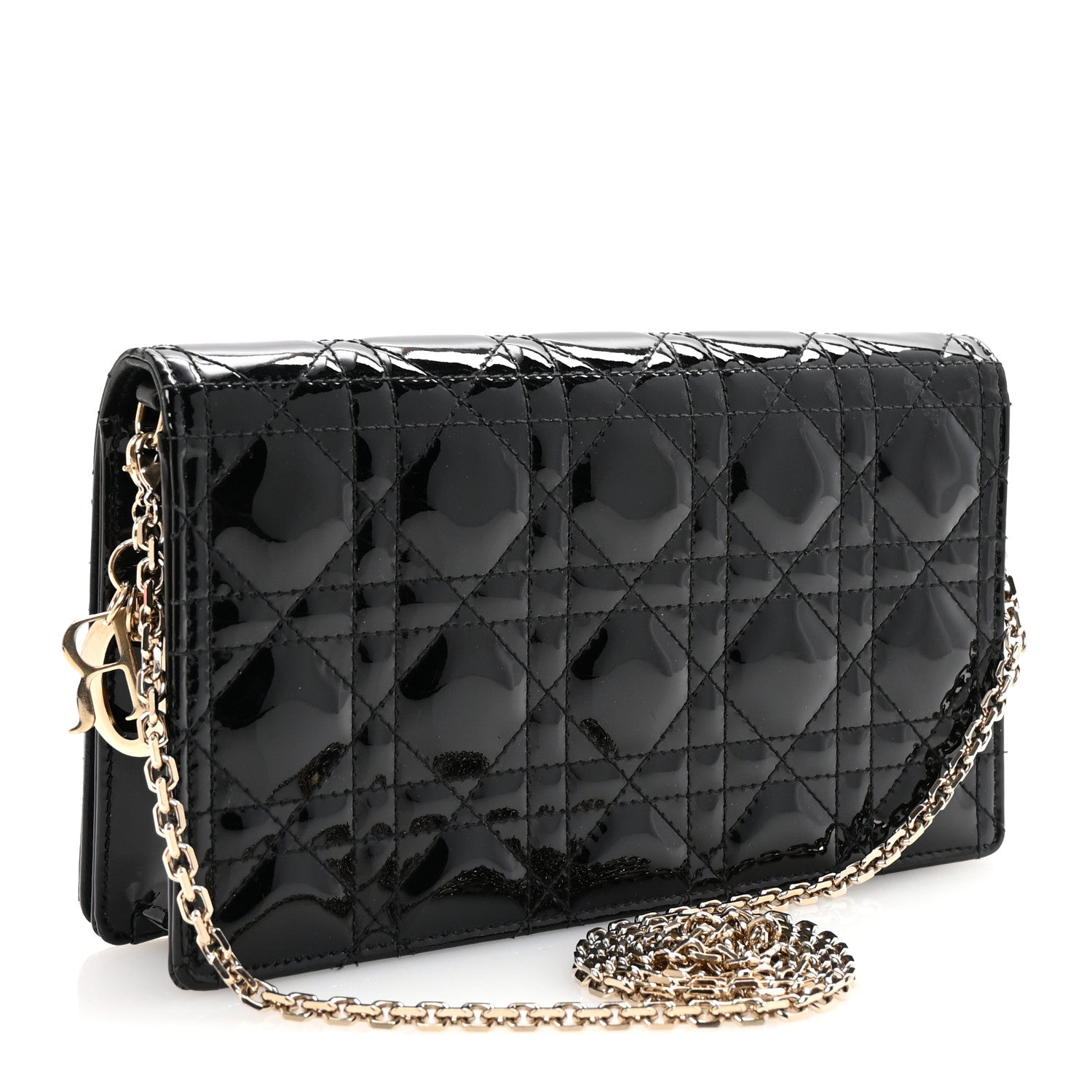 Christian Dior Patent Cannage Lady Dior Chain Wallet Black 4 of 10