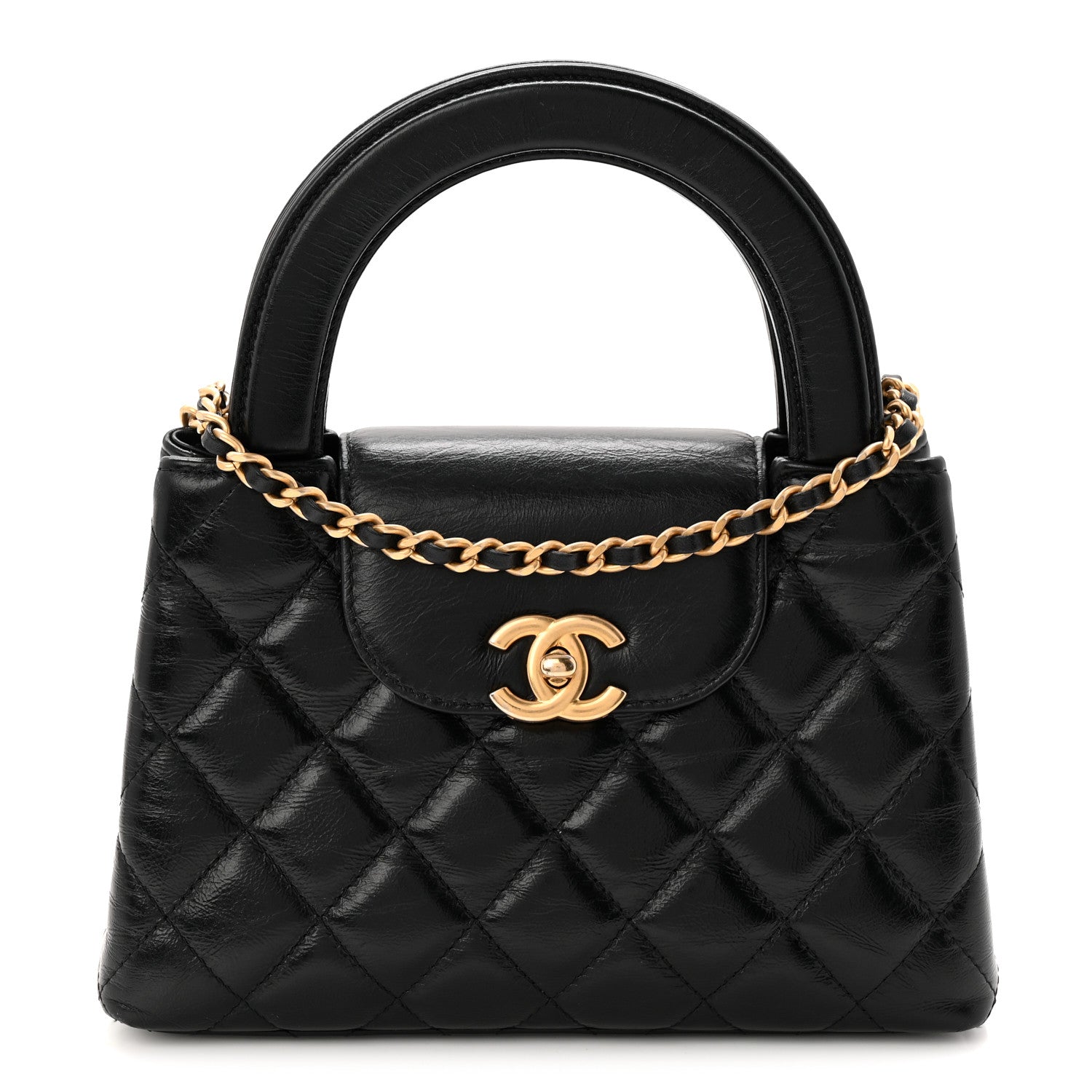 Chanel Shiny Aged Calfskin Quilted Nano Kelly Shopper Black 1 of 10